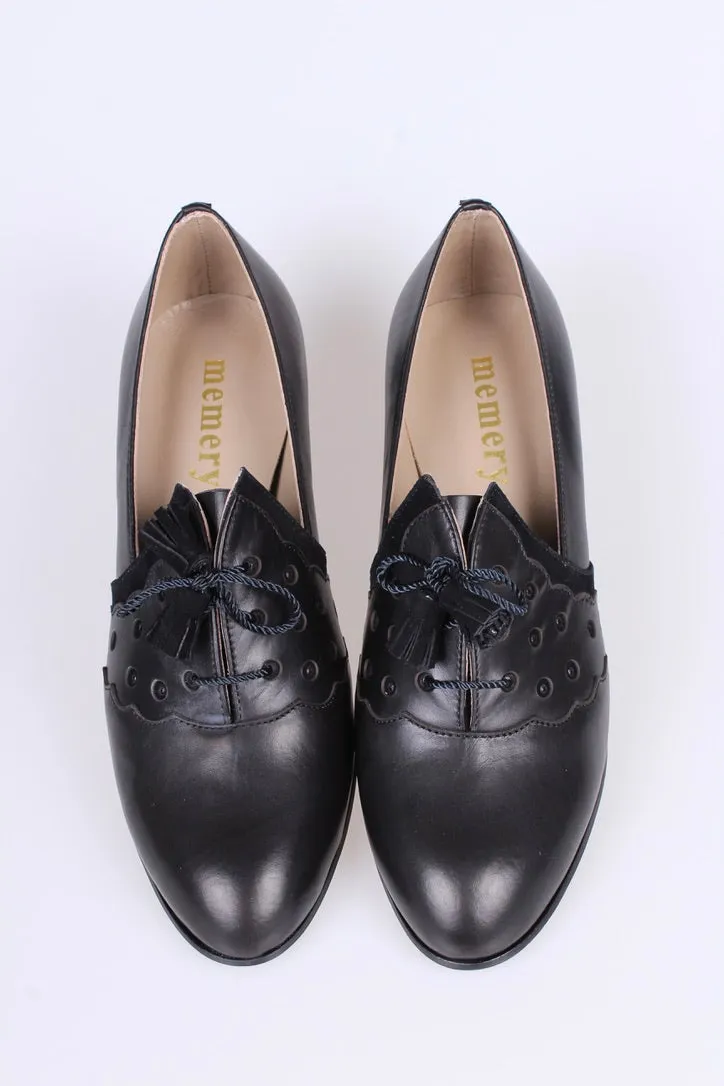 1930s everyday Oxford shoes with tassels, black, Mildred