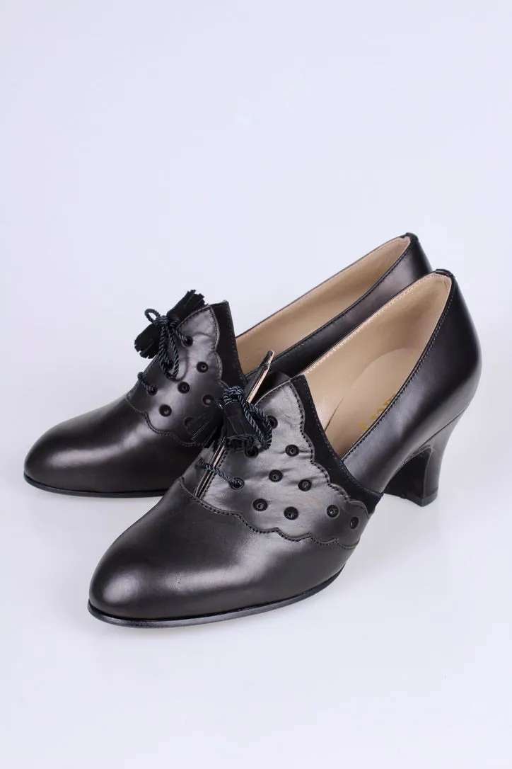 1930s everyday Oxford shoes with tassels, black, Mildred