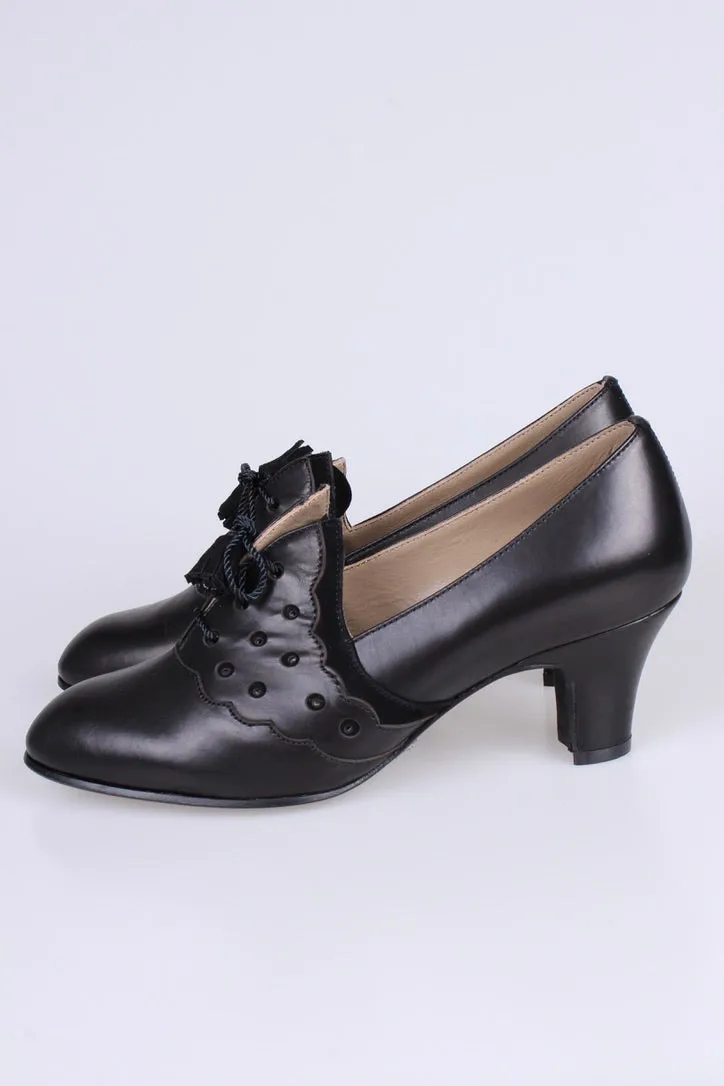 1930s everyday Oxford shoes with tassels, black, Mildred