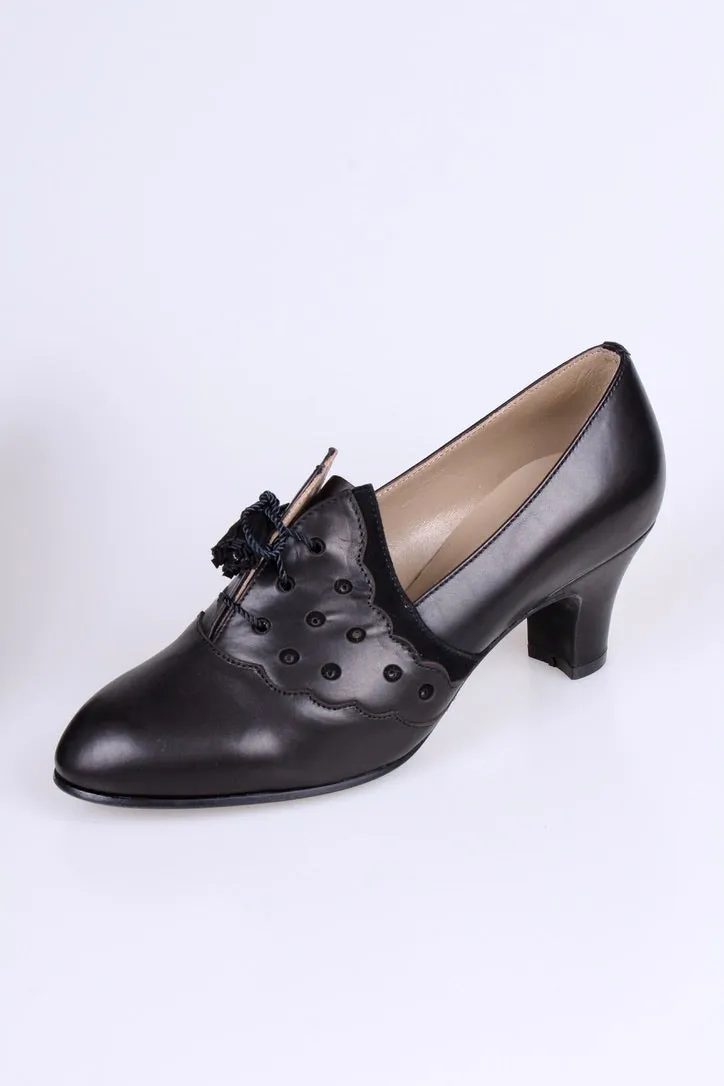 1930s everyday Oxford shoes with tassels, black, Mildred