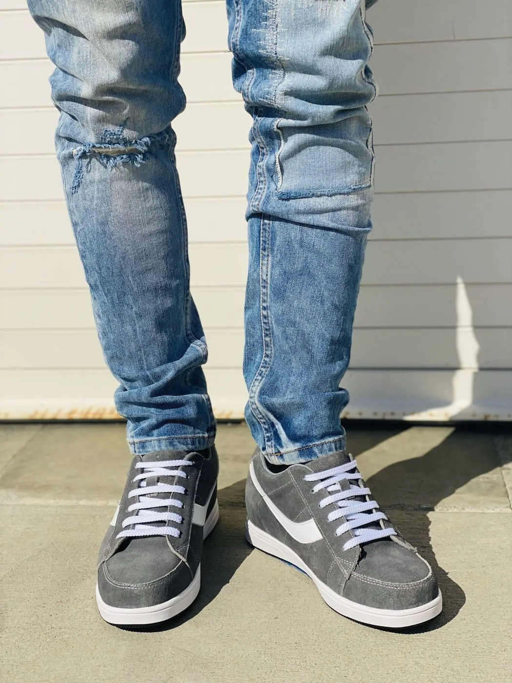 2.8-Inch TOTO Gray & White Suede Leather Sneakers - A1911