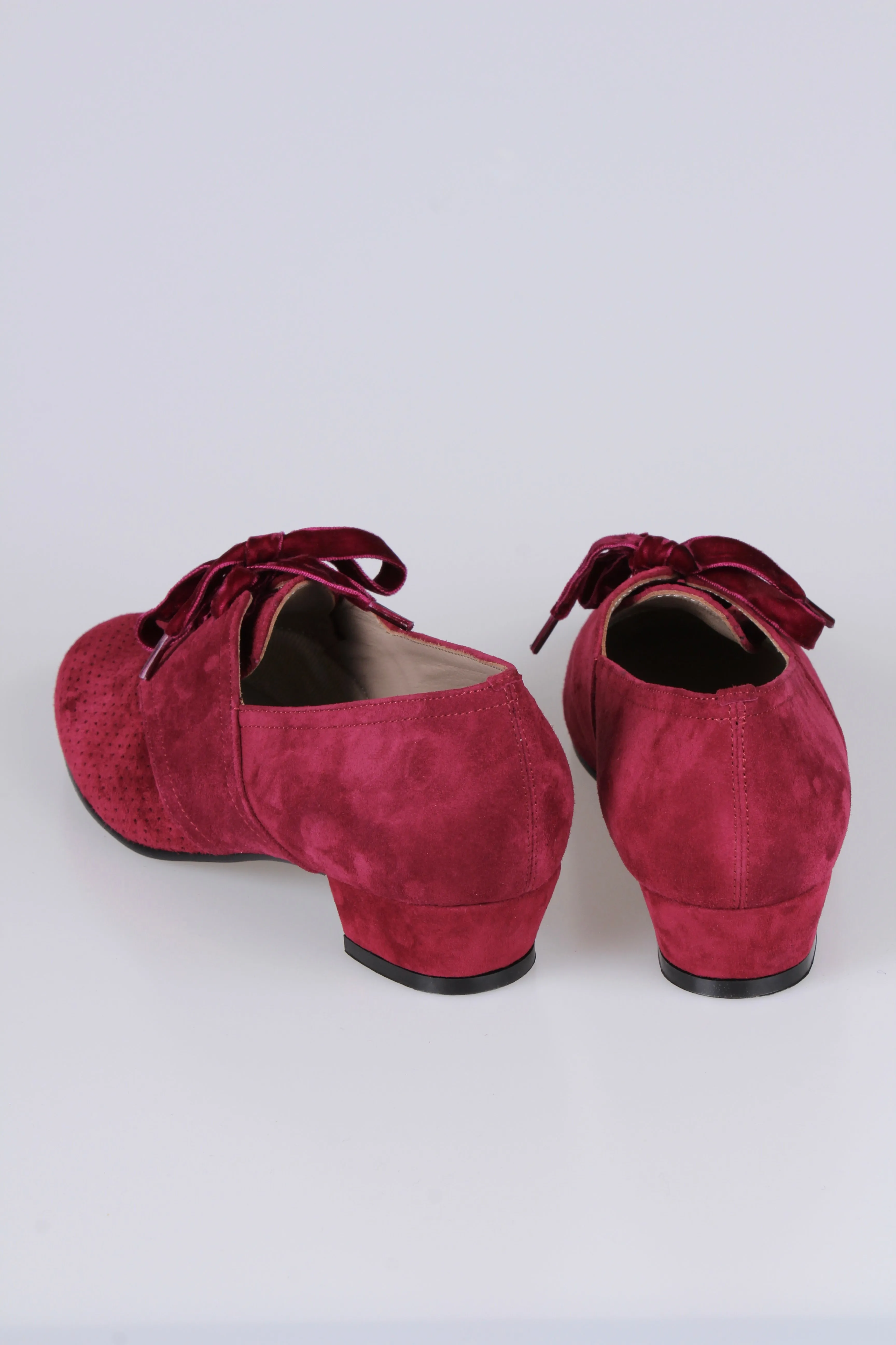 40s Derby shoes in suede - Low heel - Burgundy red -Esther