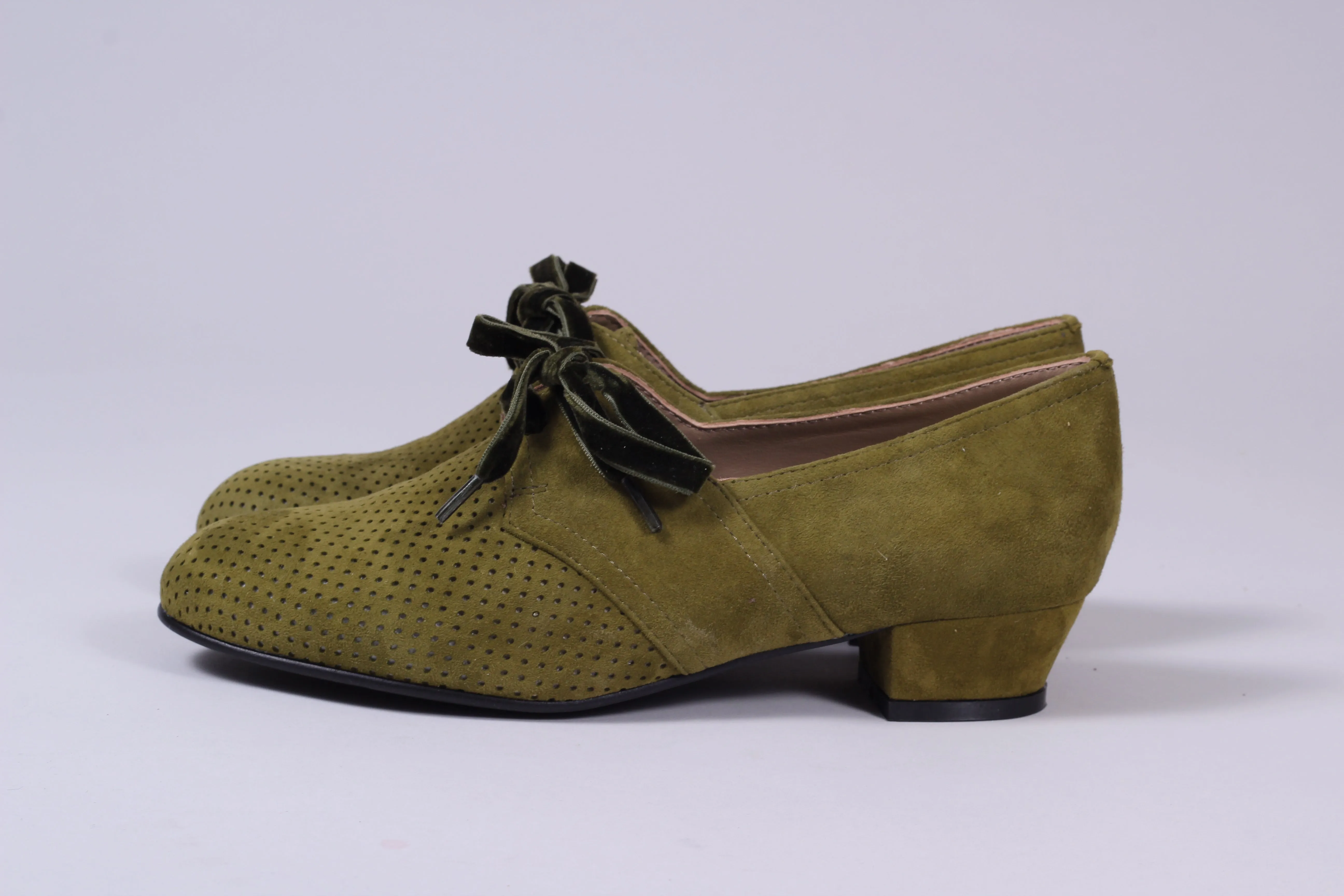 40s Derby shoes in suede - Low heel - Green - Esther