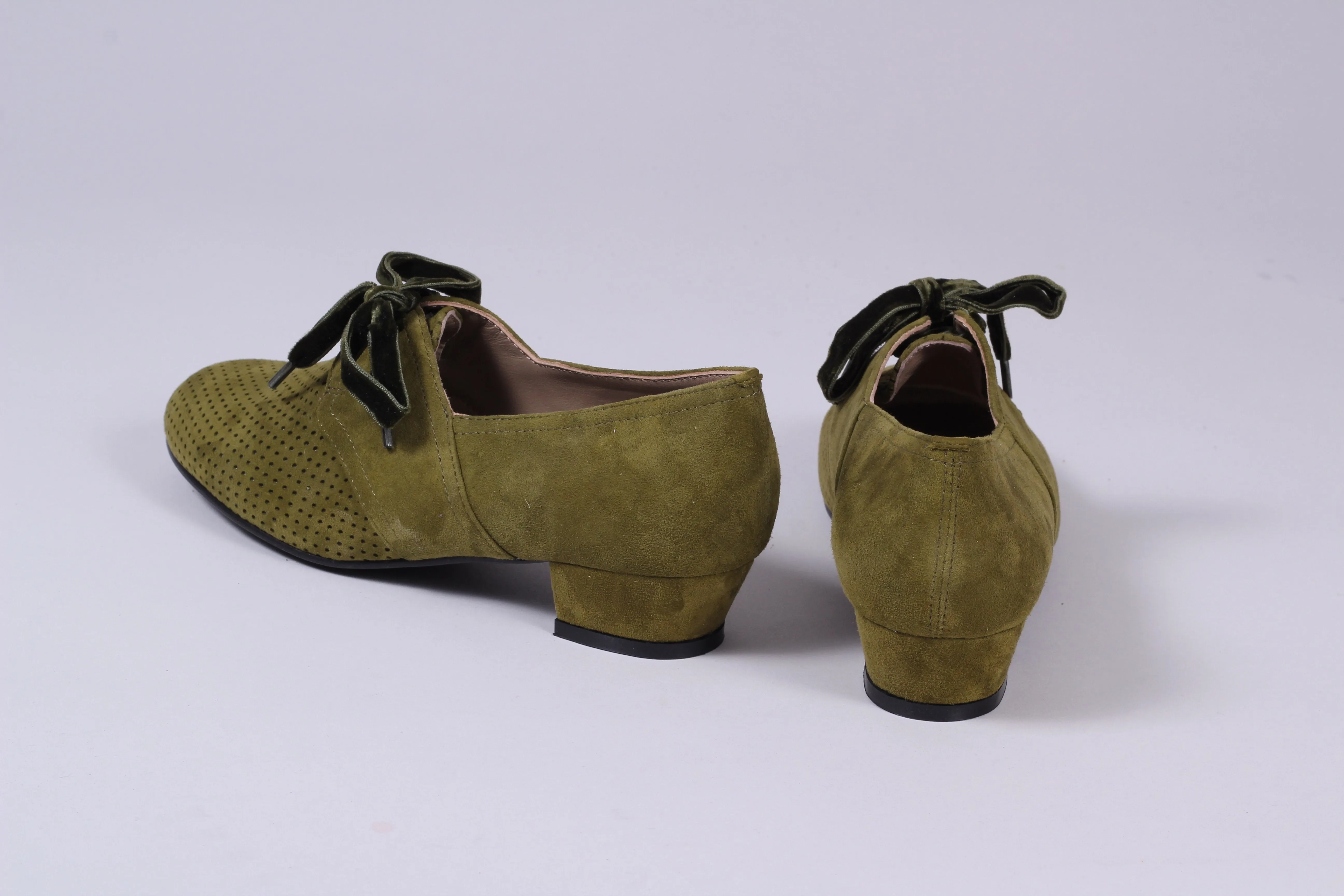 40s Derby shoes in suede - Low heel - Green - Esther