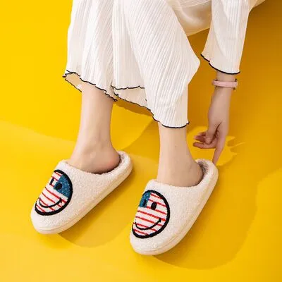 American Flag Smiley Face Slippers