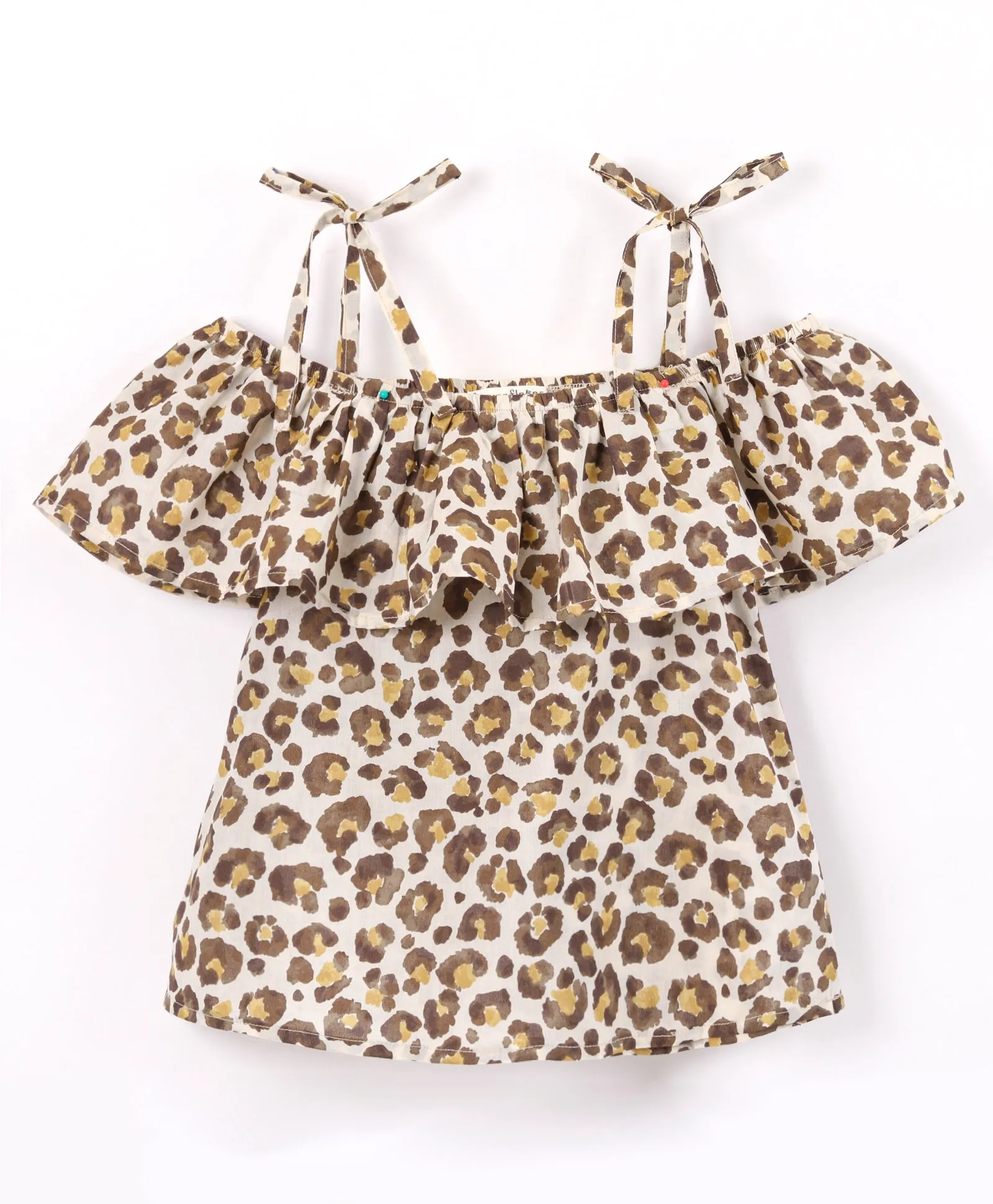 Animal Print Off shoulder Top Frilled Short Set