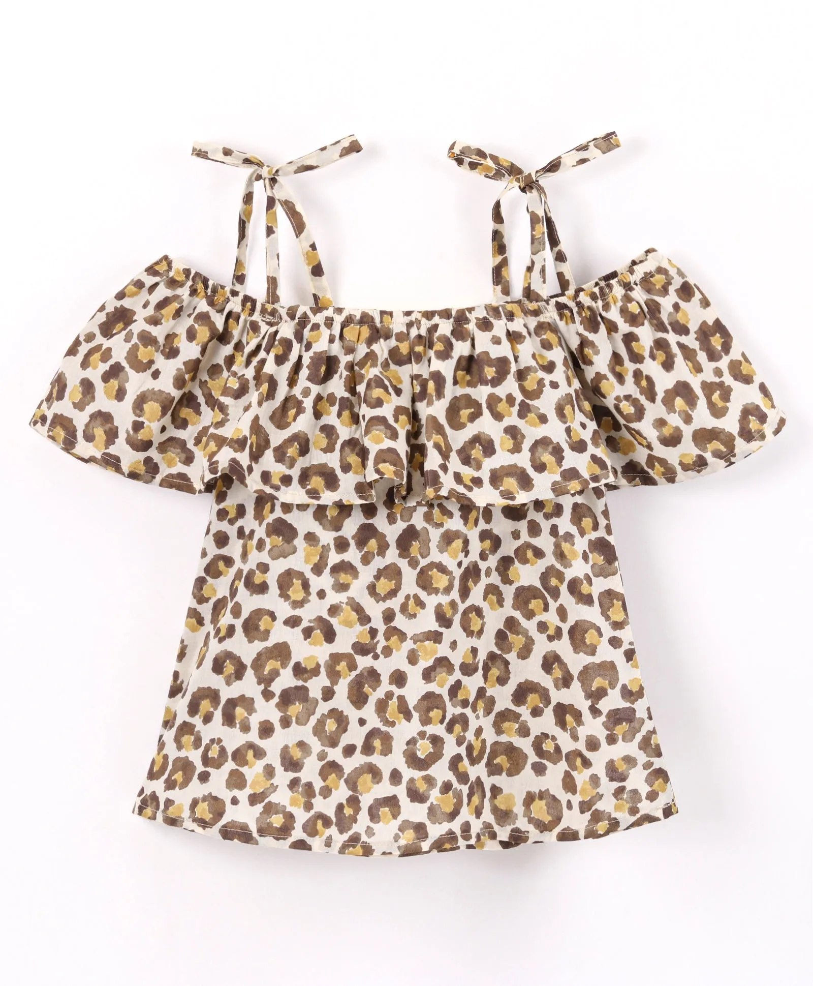 Animal Print Off shoulder Top Frilled Short Set