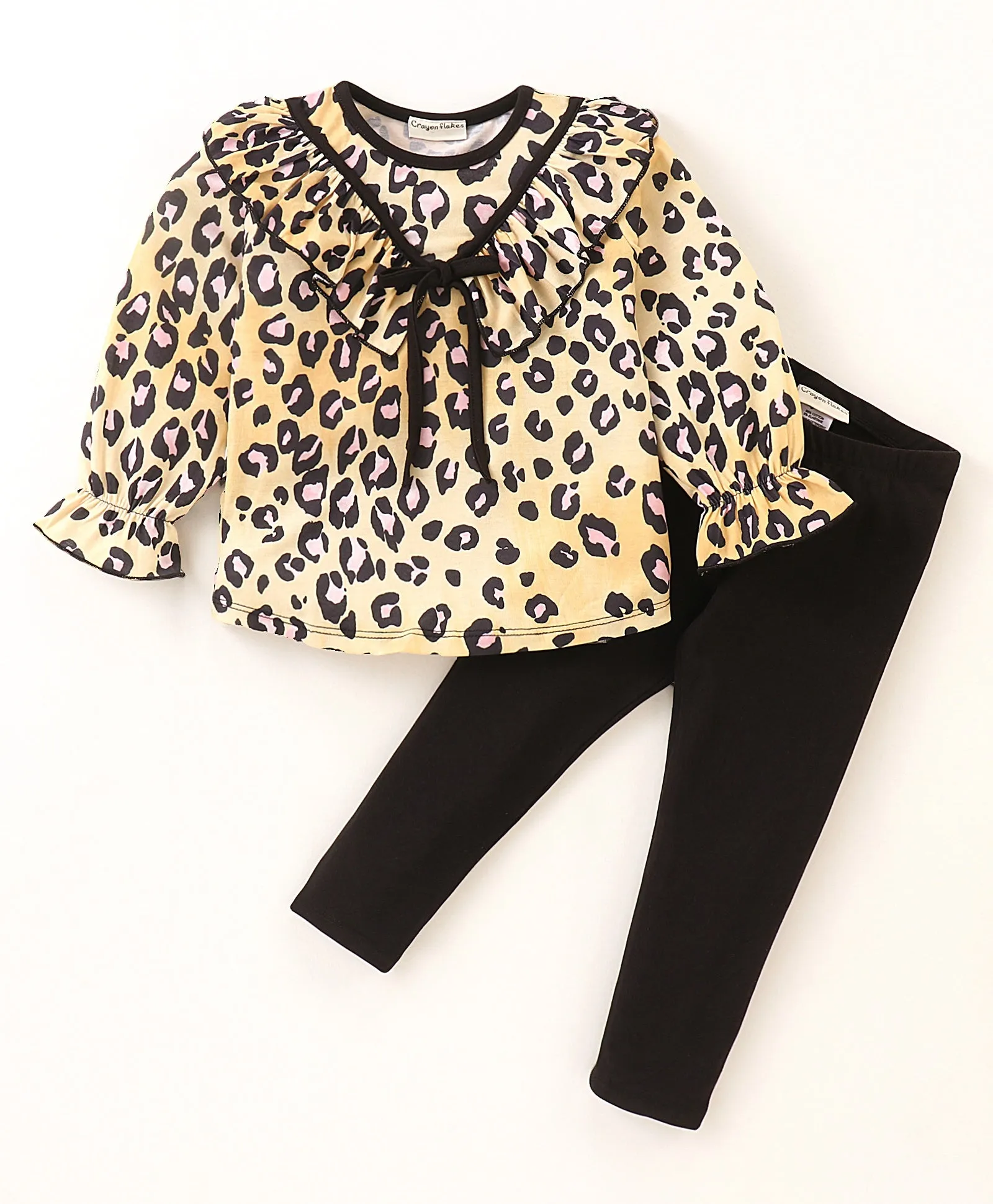 Animal Print V Frilled Top Leggings Set