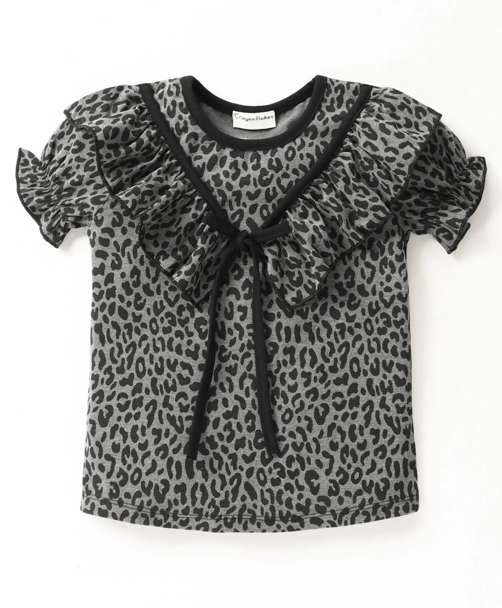 Animal Print V shape Frill Bow Top Short Set