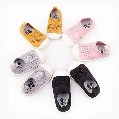 Baby First-Walking Shoes 1-4 Years Kid Shoes Trainers Toddler Infant Boys Girls Soft Sole Non Slip Cotton Mesh Breathable Lightweight Slip-on Sneakers Outdoor(Pink,4 Toddler) T15