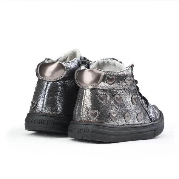 BABY GIRLS HIGHTOP LACE UP SNEAKERS - METALLIC GRAY