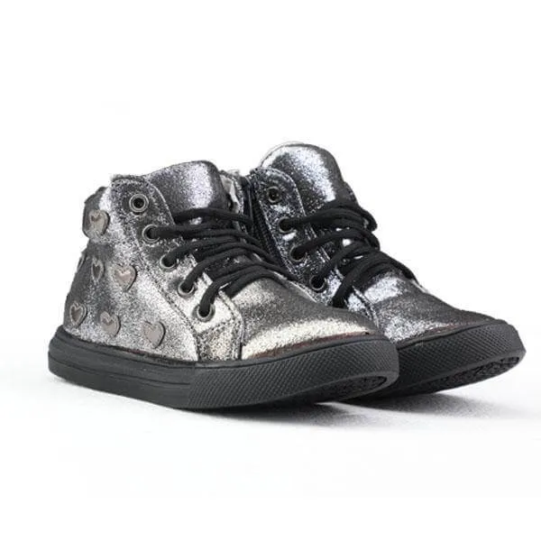 BABY GIRLS HIGHTOP LACE UP SNEAKERS - METALLIC GRAY