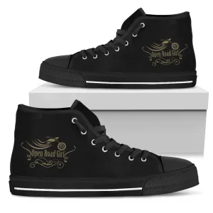 Black and Gold "Open Road Girl" Women's High Top Sneakers