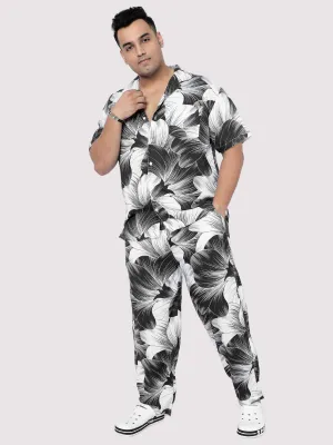 Black Big Flower Digital Printed Full Co-Ords Men's Plus Size