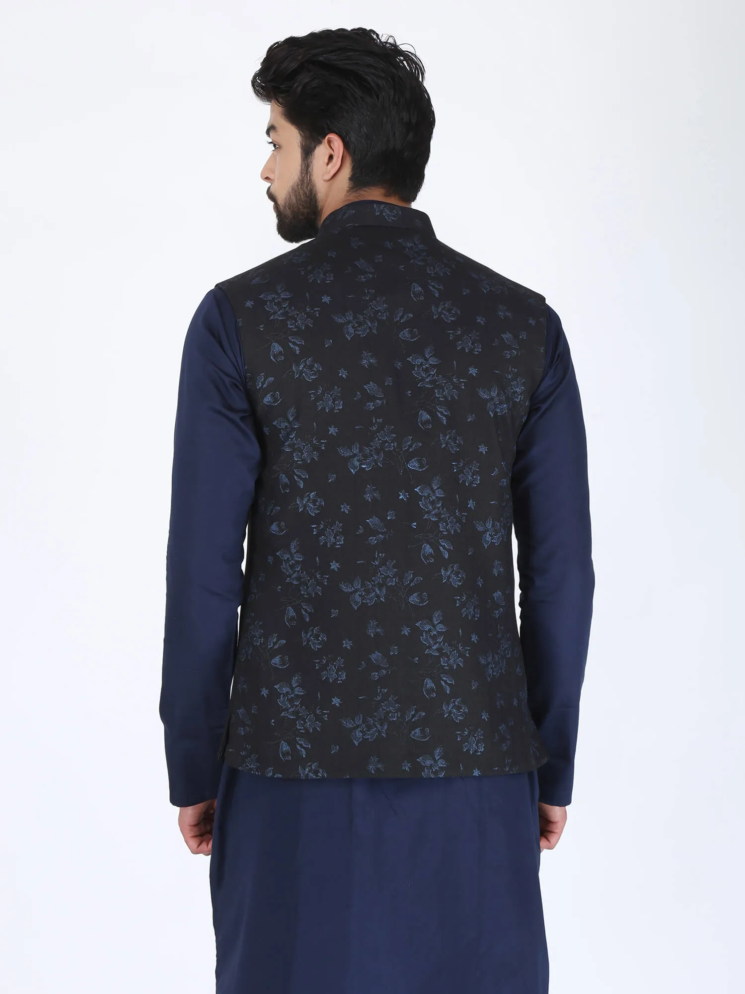 Black Blue Flower Ethnic Jacket