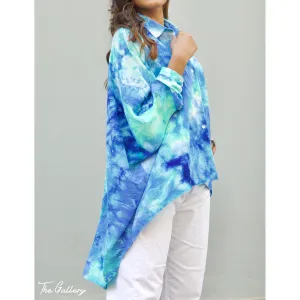 Blue tie dye high low oversized shirt