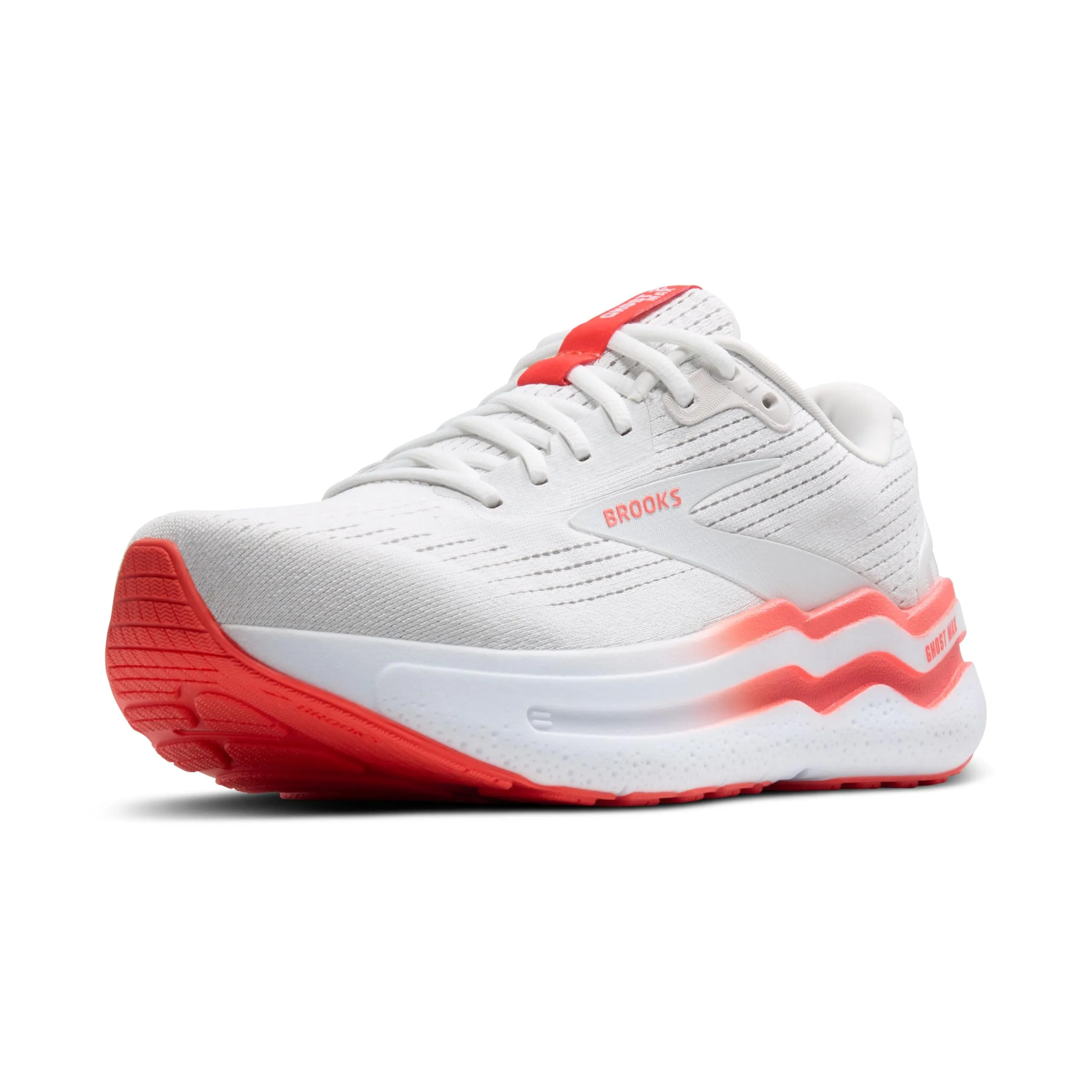 Brooks Women’s Ghost Max 2 Neutral Running & Walking Shoe - White/Hot Coral - 5 Medium