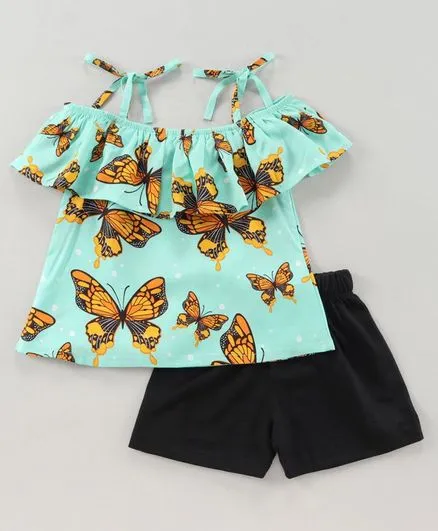 Butterfly Strap Cold Shoulder Top Short Set