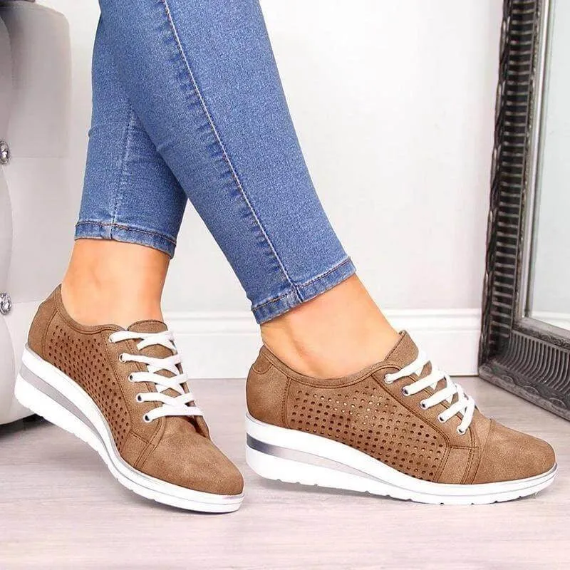 Casual Canvas Wedge Sneakers for Summer and Autumn with Breathable Air Mesh and Medium Heel