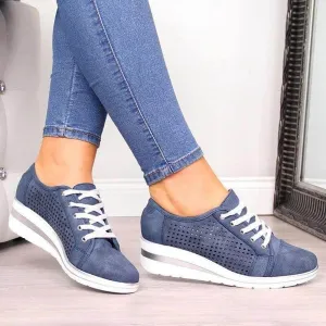 Casual Canvas Wedge Sneakers for Summer and Autumn with Breathable Air Mesh and Medium Heel