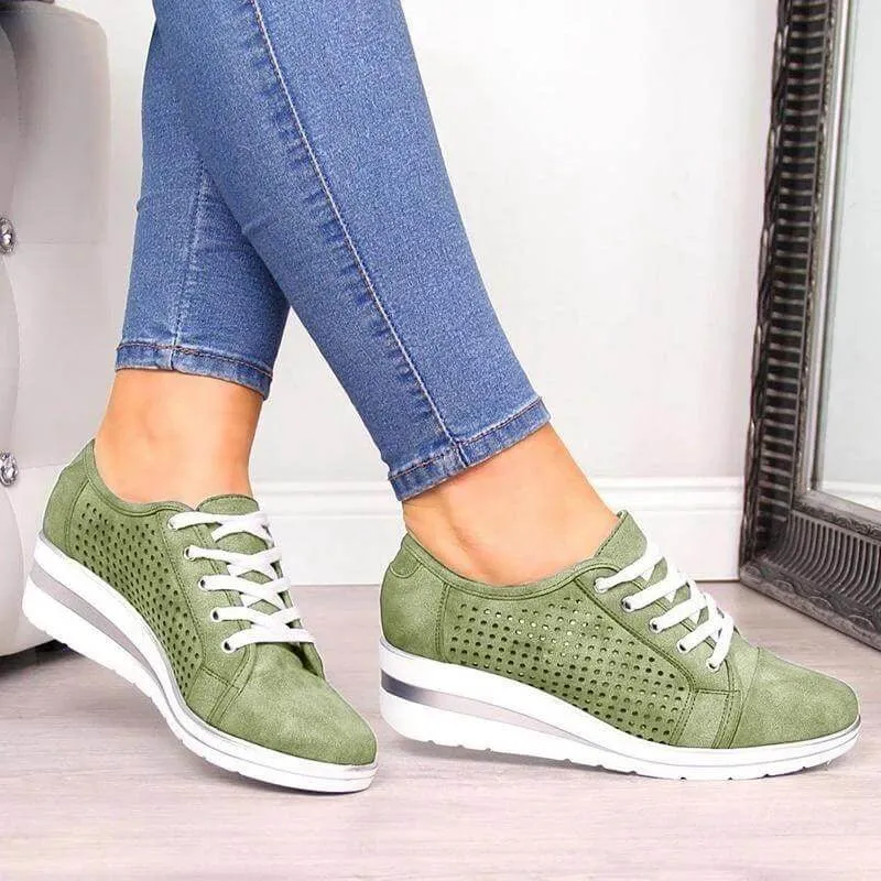 Casual Canvas Wedge Sneakers for Summer and Autumn with Breathable Air Mesh and Medium Heel