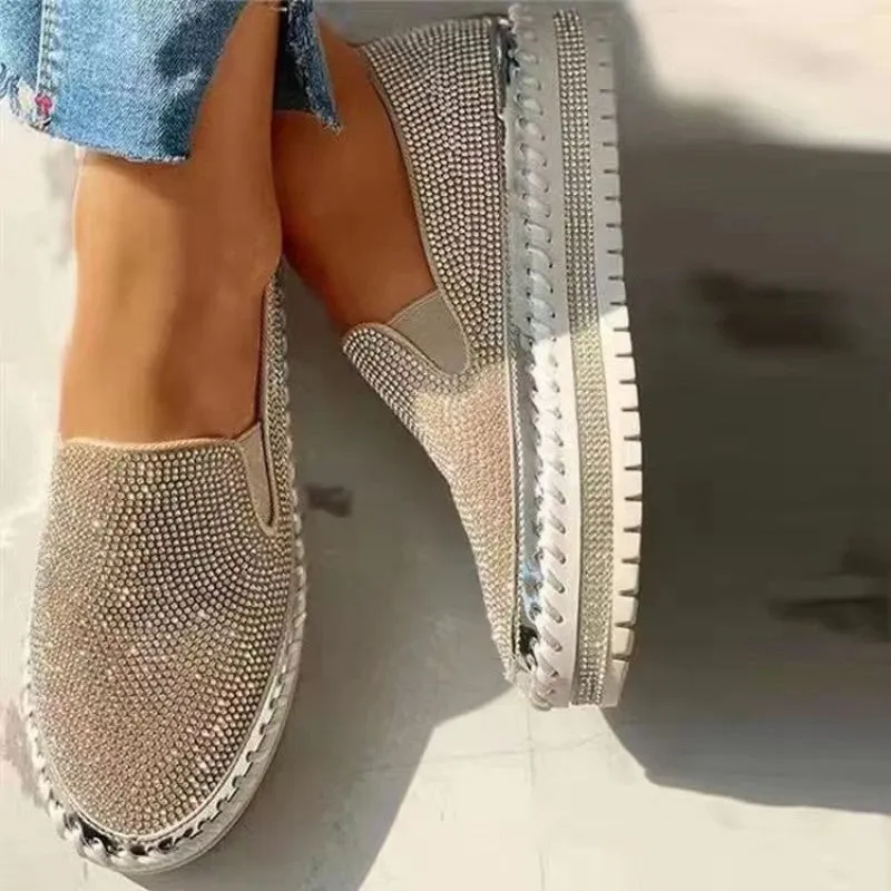 Casual Patchwork Rhinestone Round Comfortable Out Door Flats Shoes