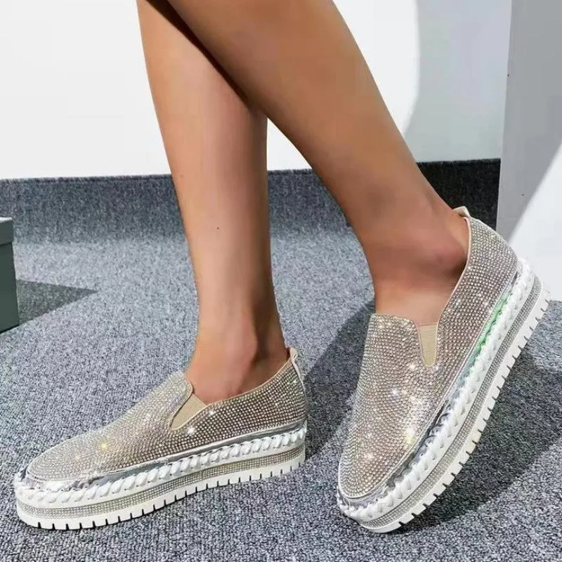 Casual Patchwork Rhinestone Round Comfortable Out Door Flats Shoes