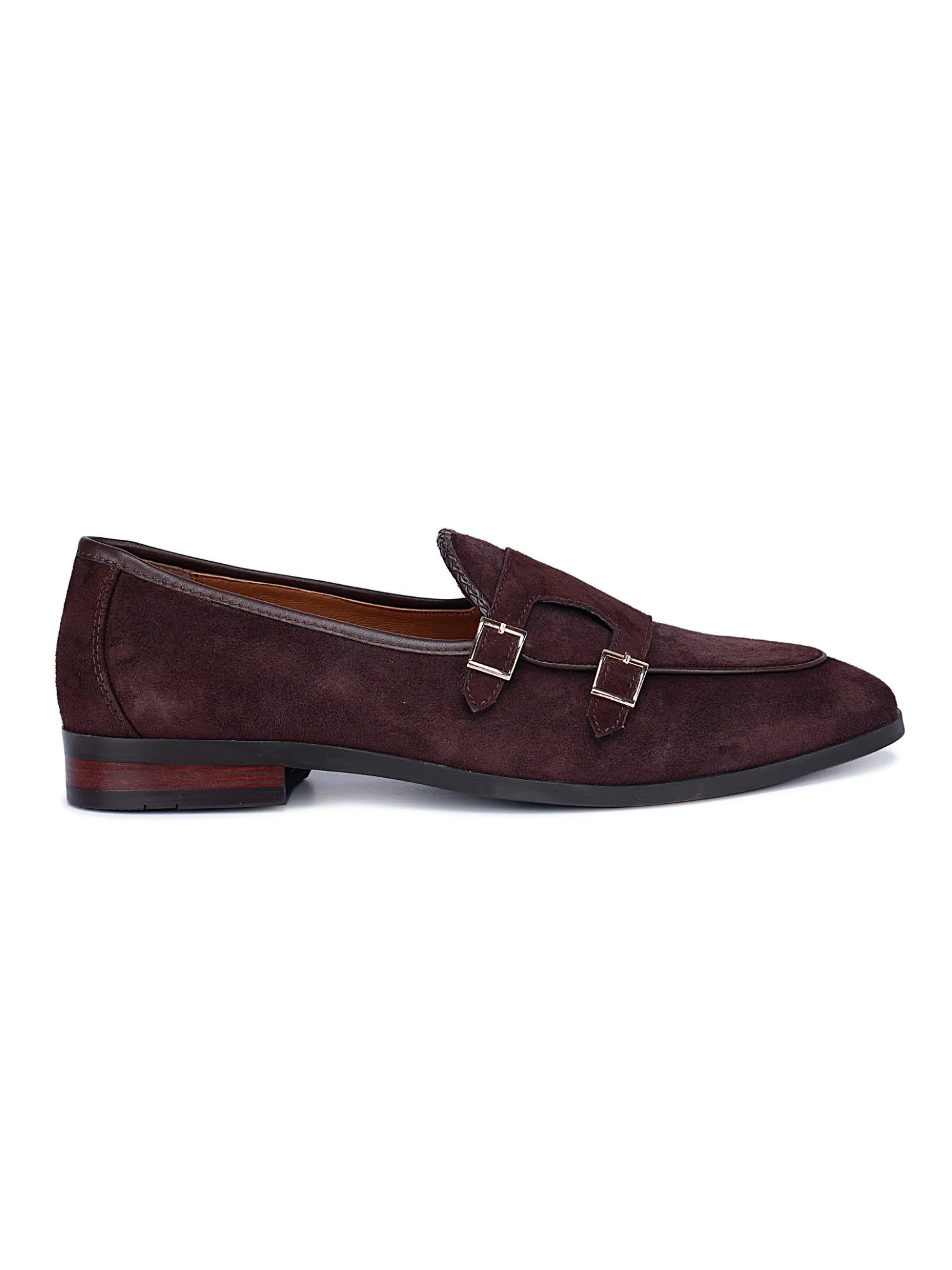 Coffee Suede Leather Monk Straps