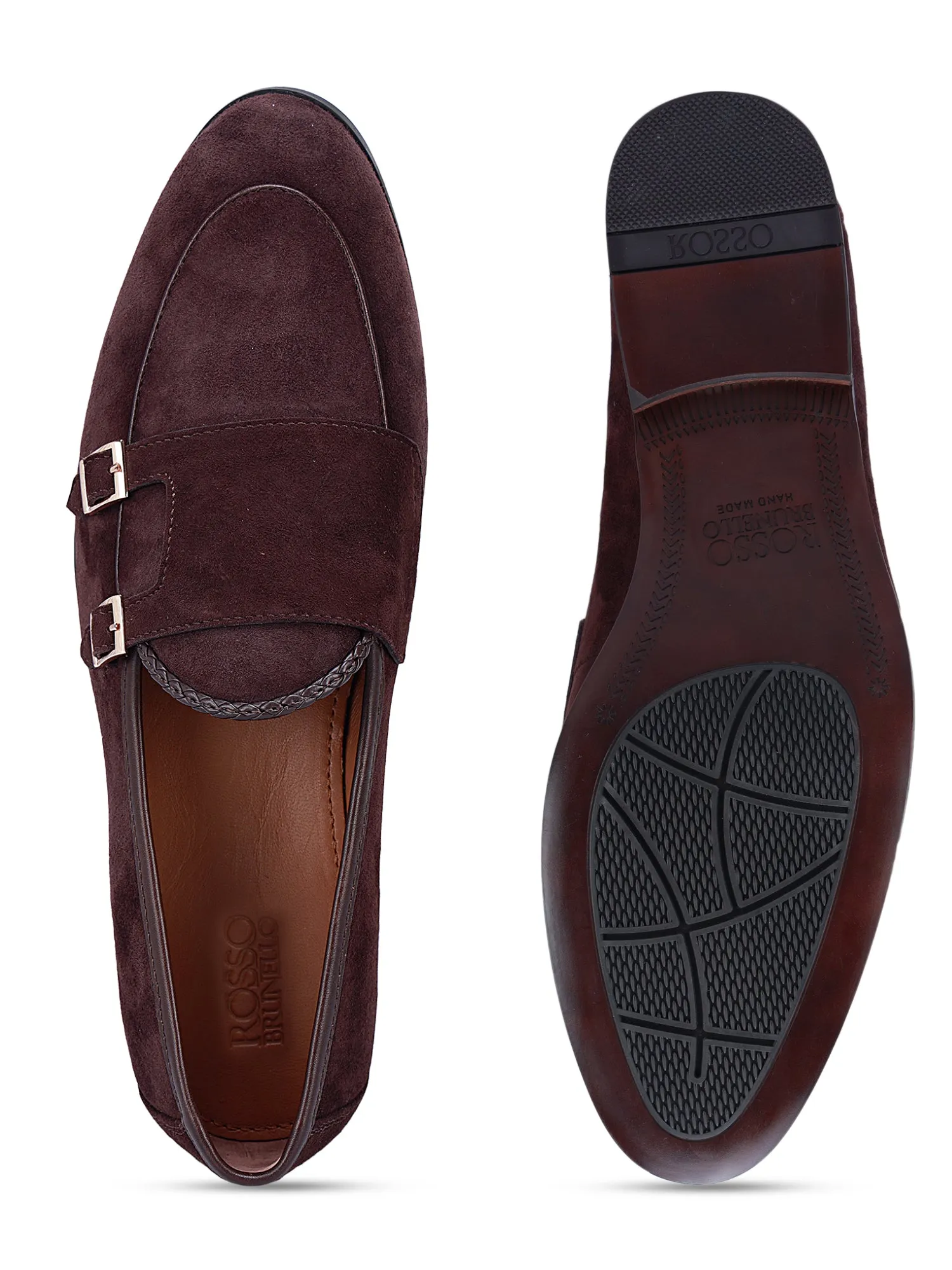 Coffee Suede Leather Monk Straps