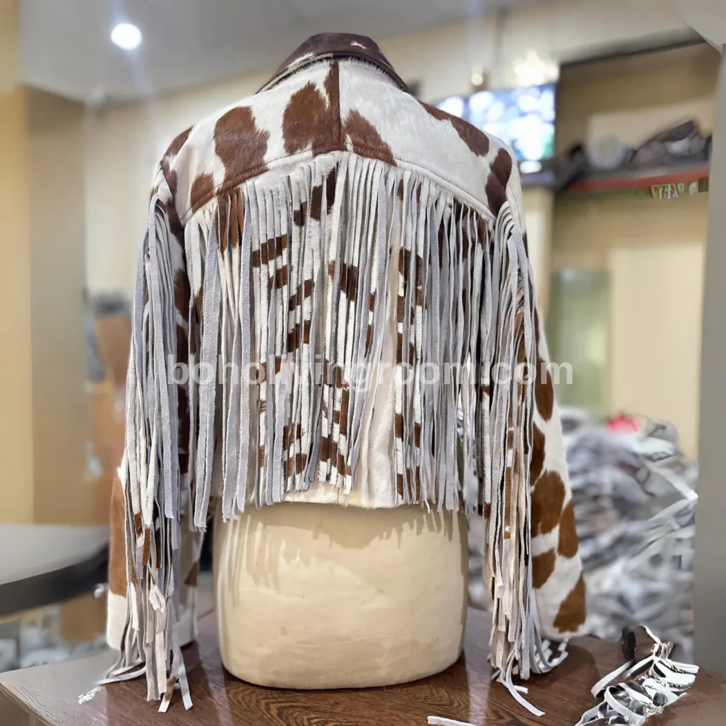 Cowhide Hair On Hide Jacket With Fringes Brown White