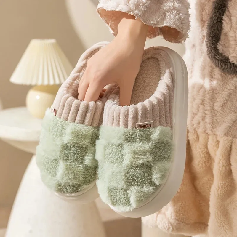 Cozy Plaid Plush Slippers