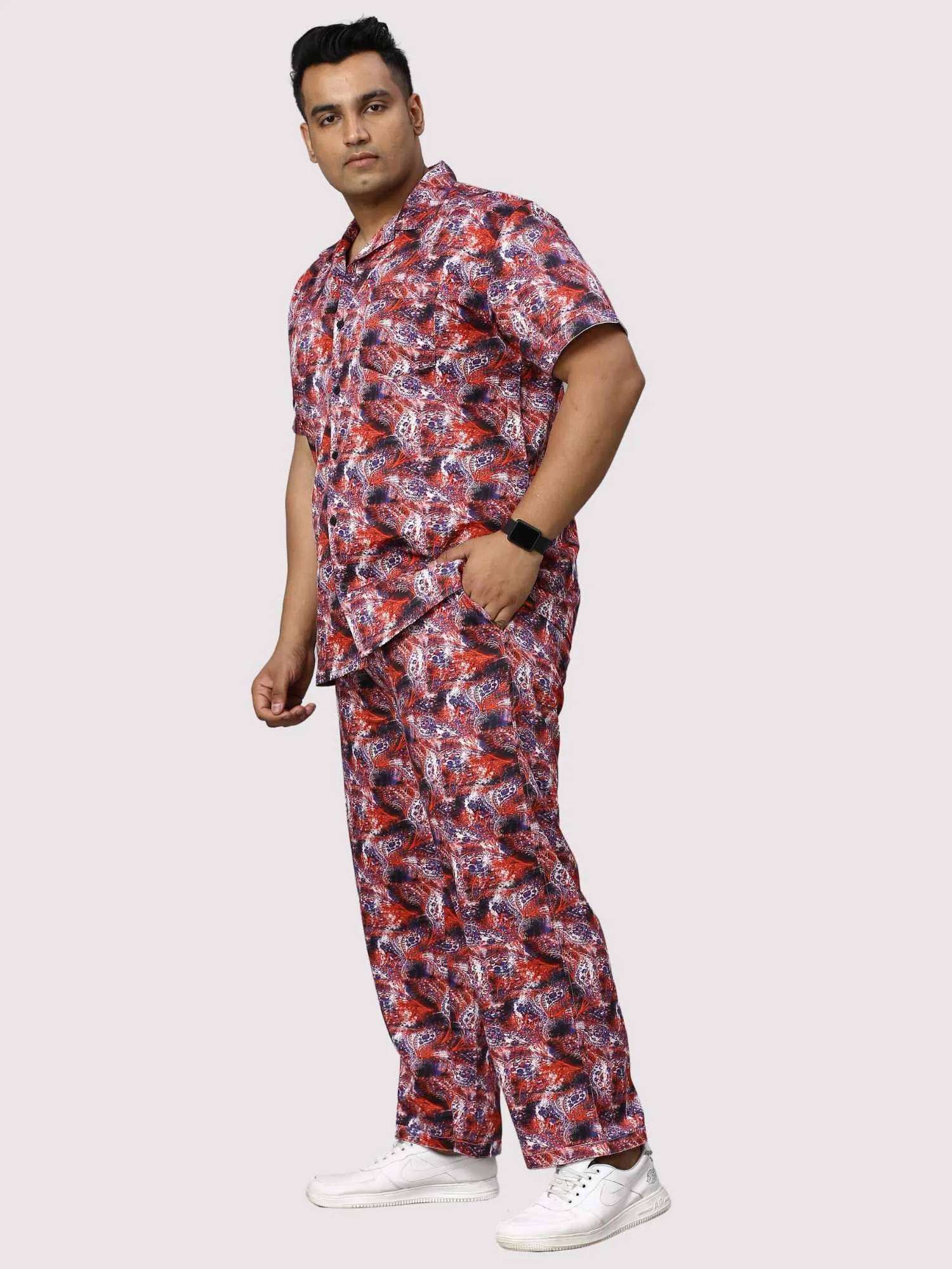 Dark Coral Digital Printed Full Co-Ords Men's Plus Size