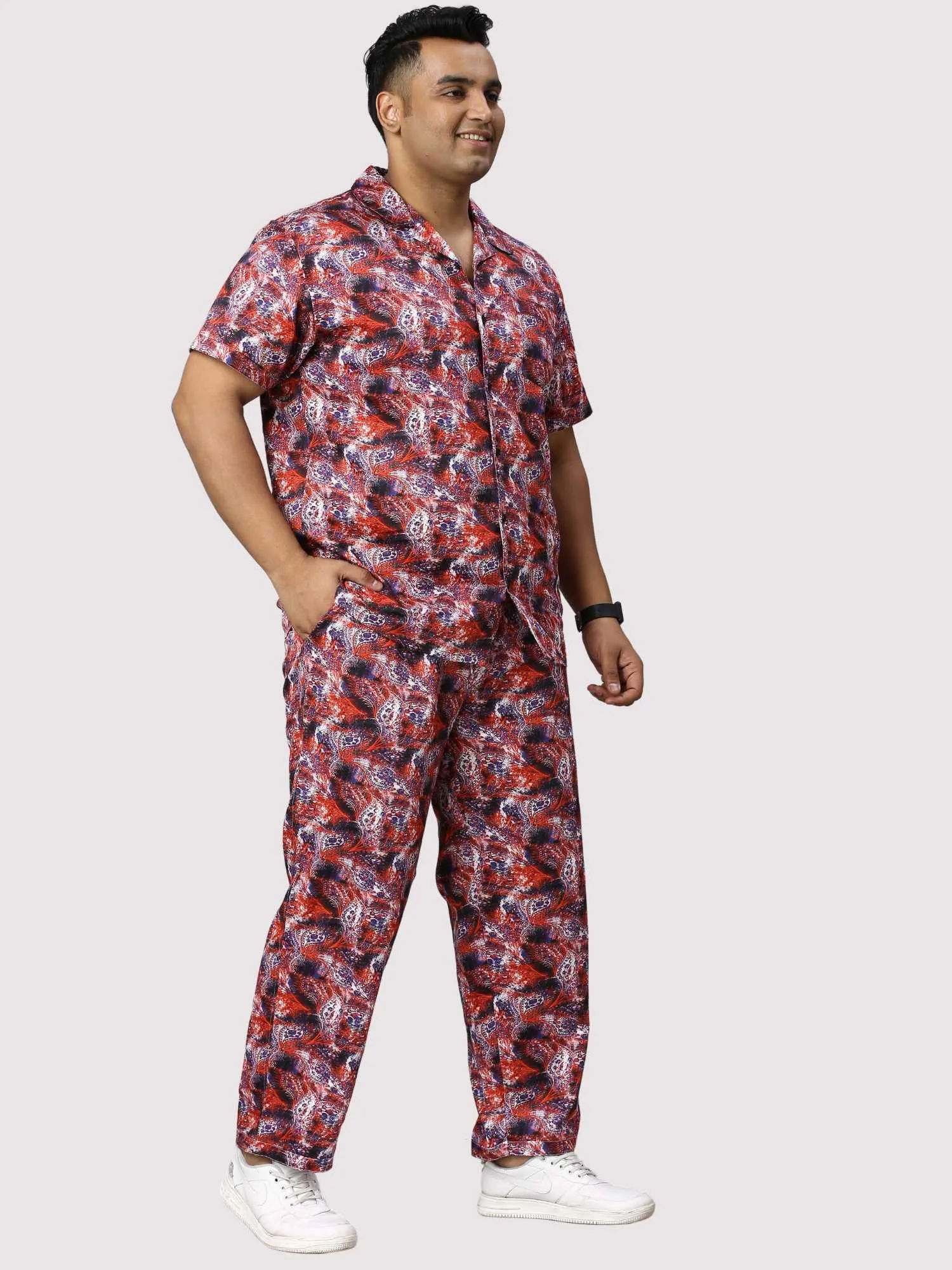 Dark Coral Digital Printed Full Co-Ords Men's Plus Size