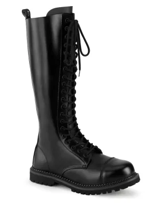 DEMONIA Knee-High Lace-Up Boots with Steel Toe and Rubber Sole