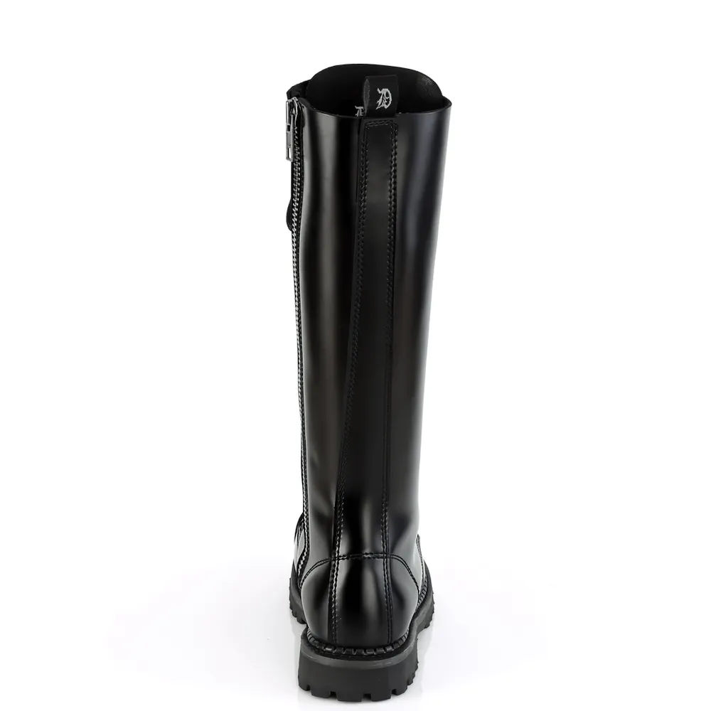 DEMONIA Knee-High Lace-Up Boots with Steel Toe and Rubber Sole