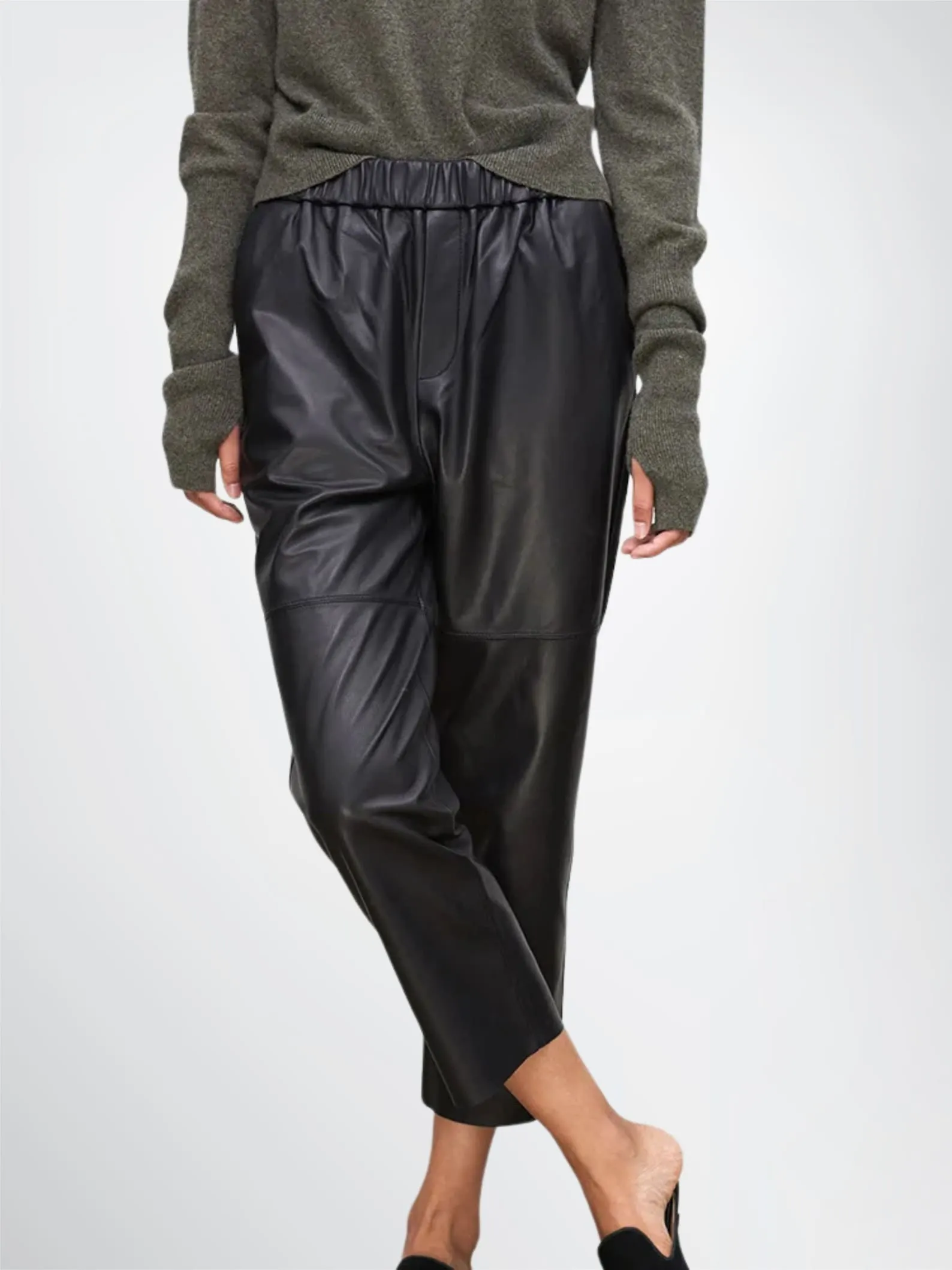 Elastic Waist Women Leather Trouser