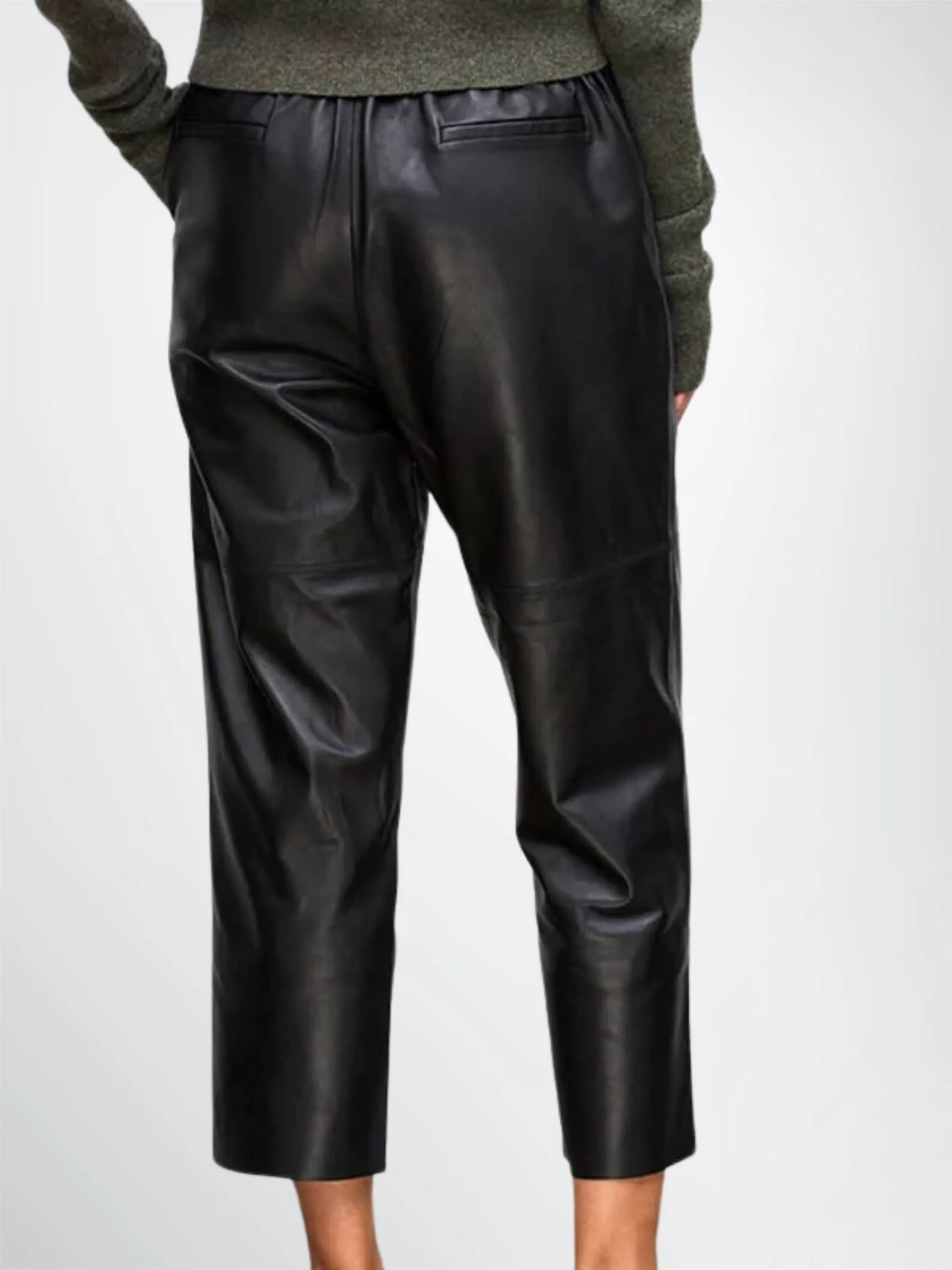 Elastic Waist Women Leather Trouser