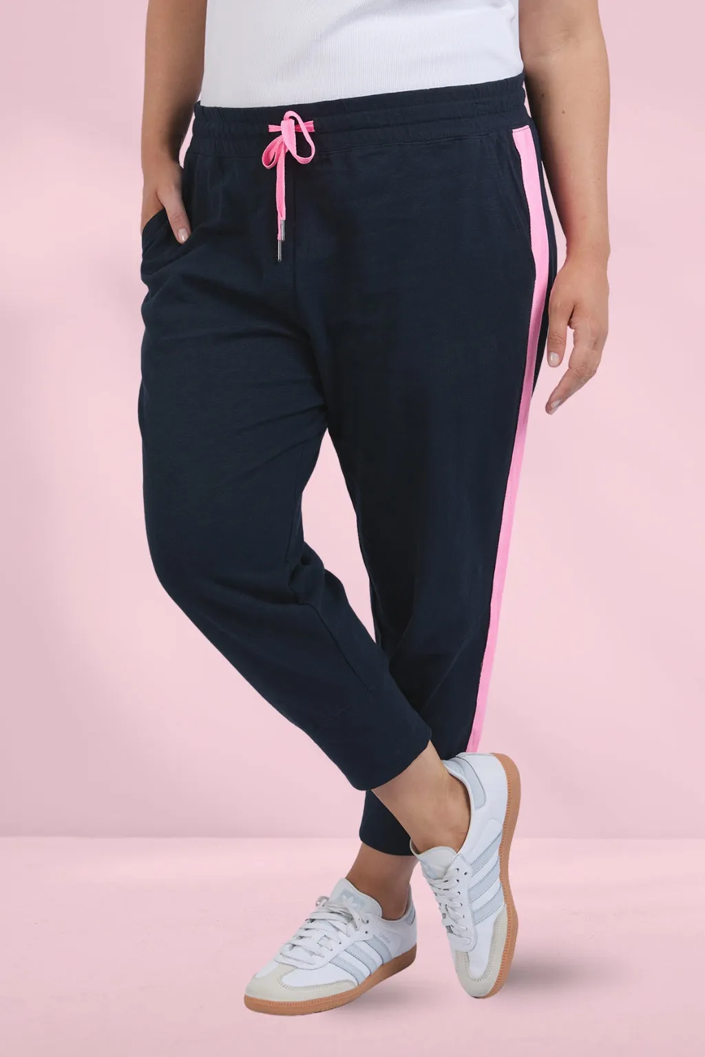 Elm Brunch Pants Side Tape Navy Neon Pink Tape