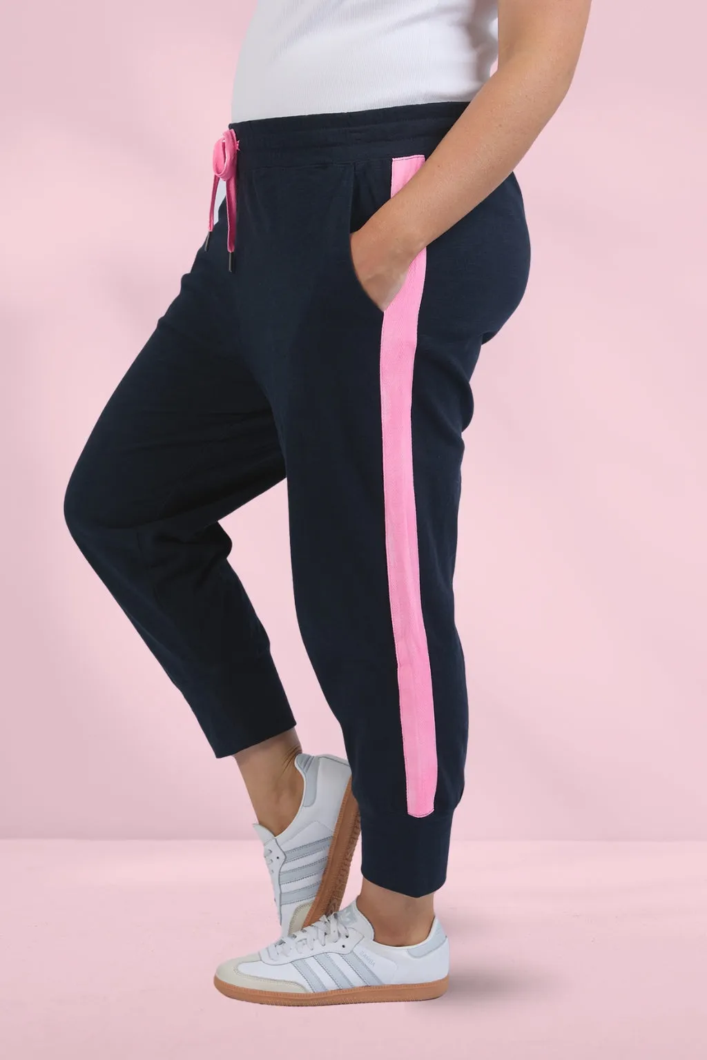 Elm Brunch Pants Side Tape Navy Neon Pink Tape