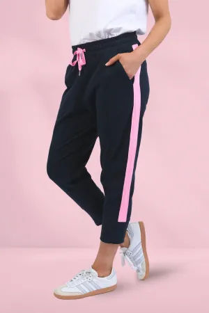 Elm Brunch Pants Side Tape Navy Neon Pink Tape