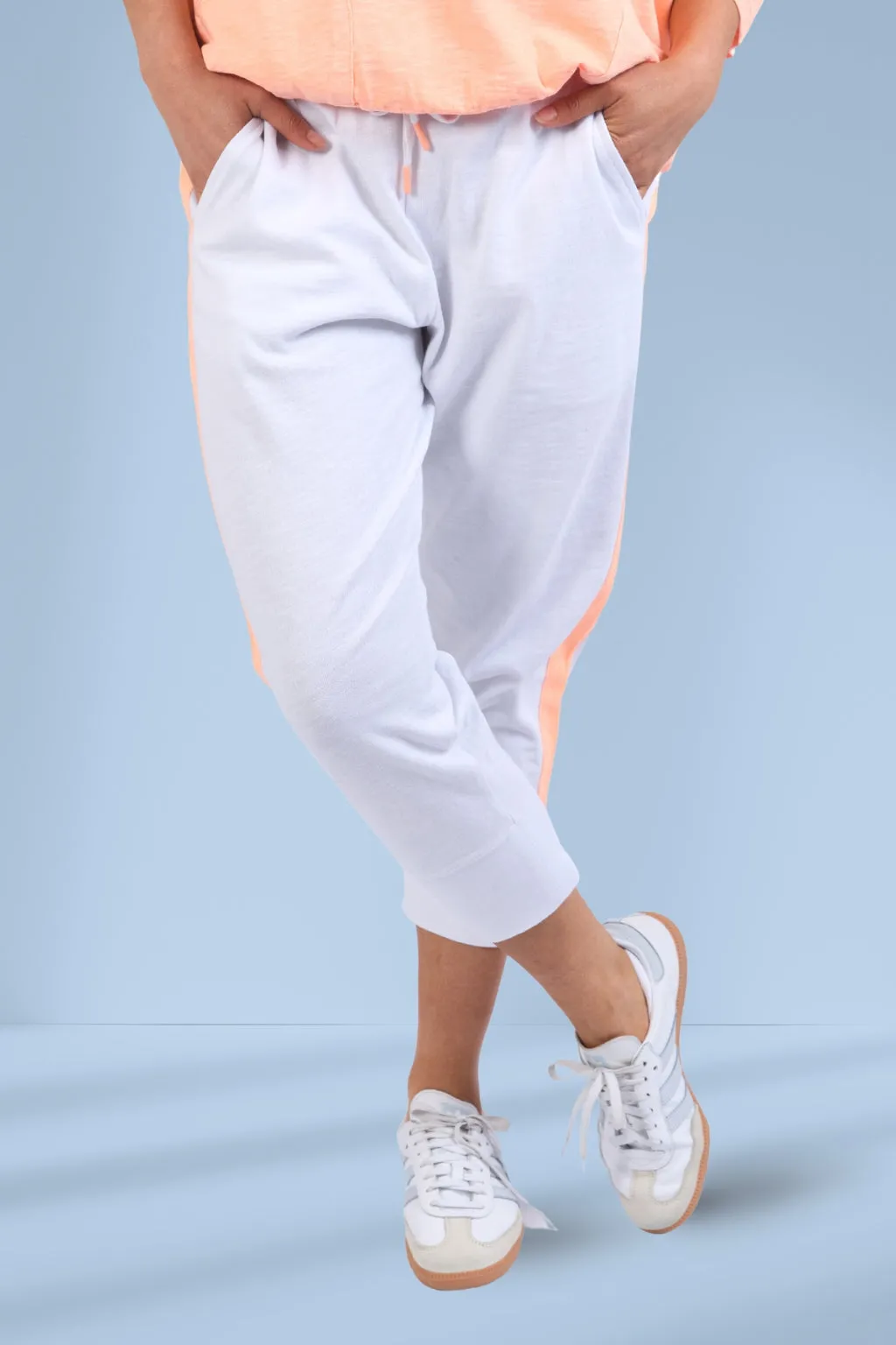 Elm Brunch Pants Side Tape White Neon Orange Tape