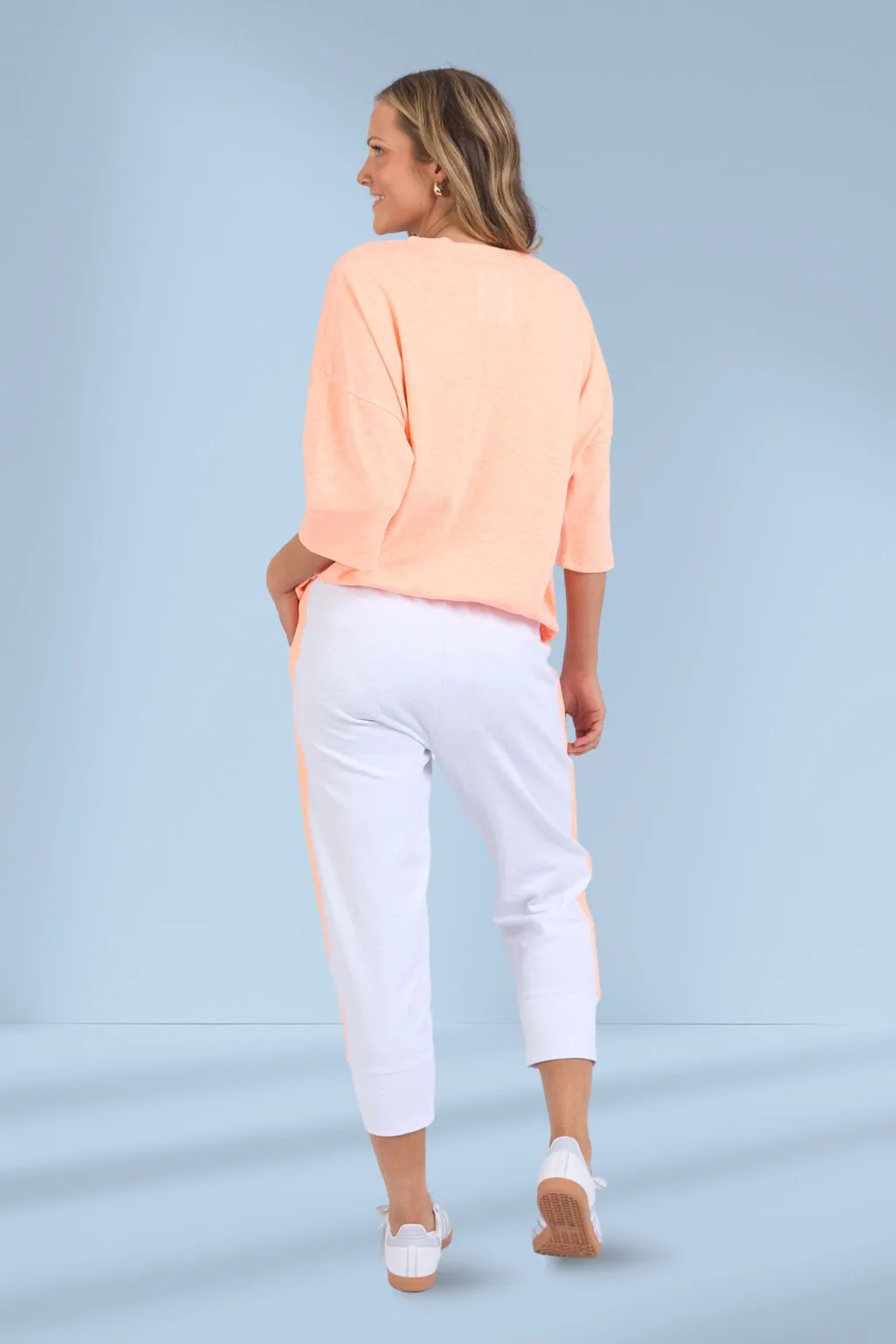 Elm Brunch Pants Side Tape White Neon Orange Tape