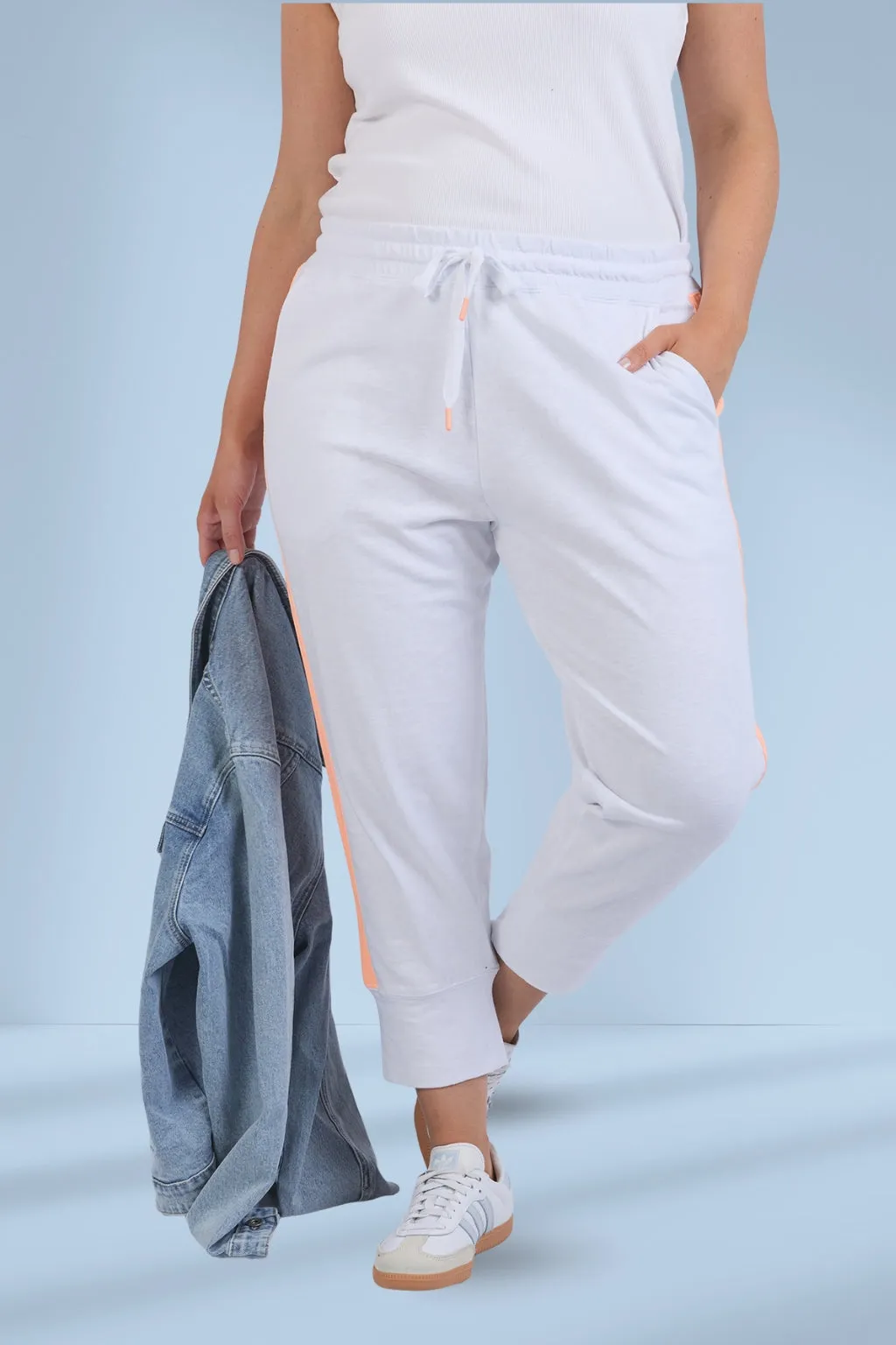 Elm Brunch Pants Side Tape White Neon Orange Tape