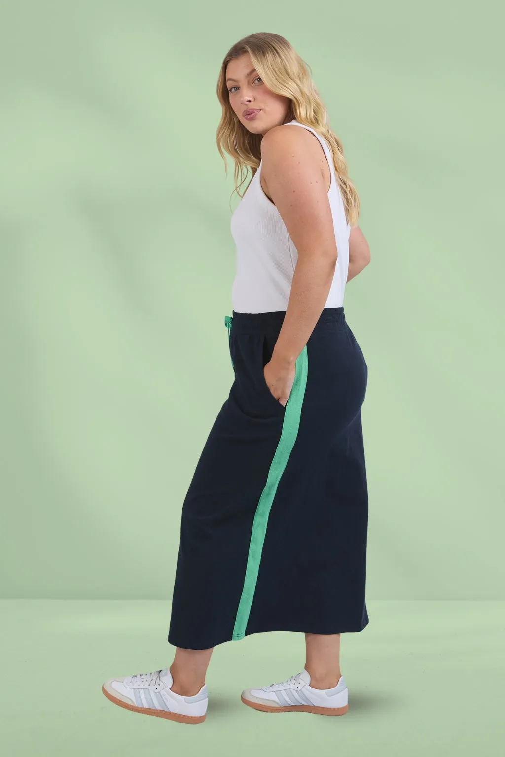 Elm Brunch Skirt Side Tape Navy Neon Green Tape