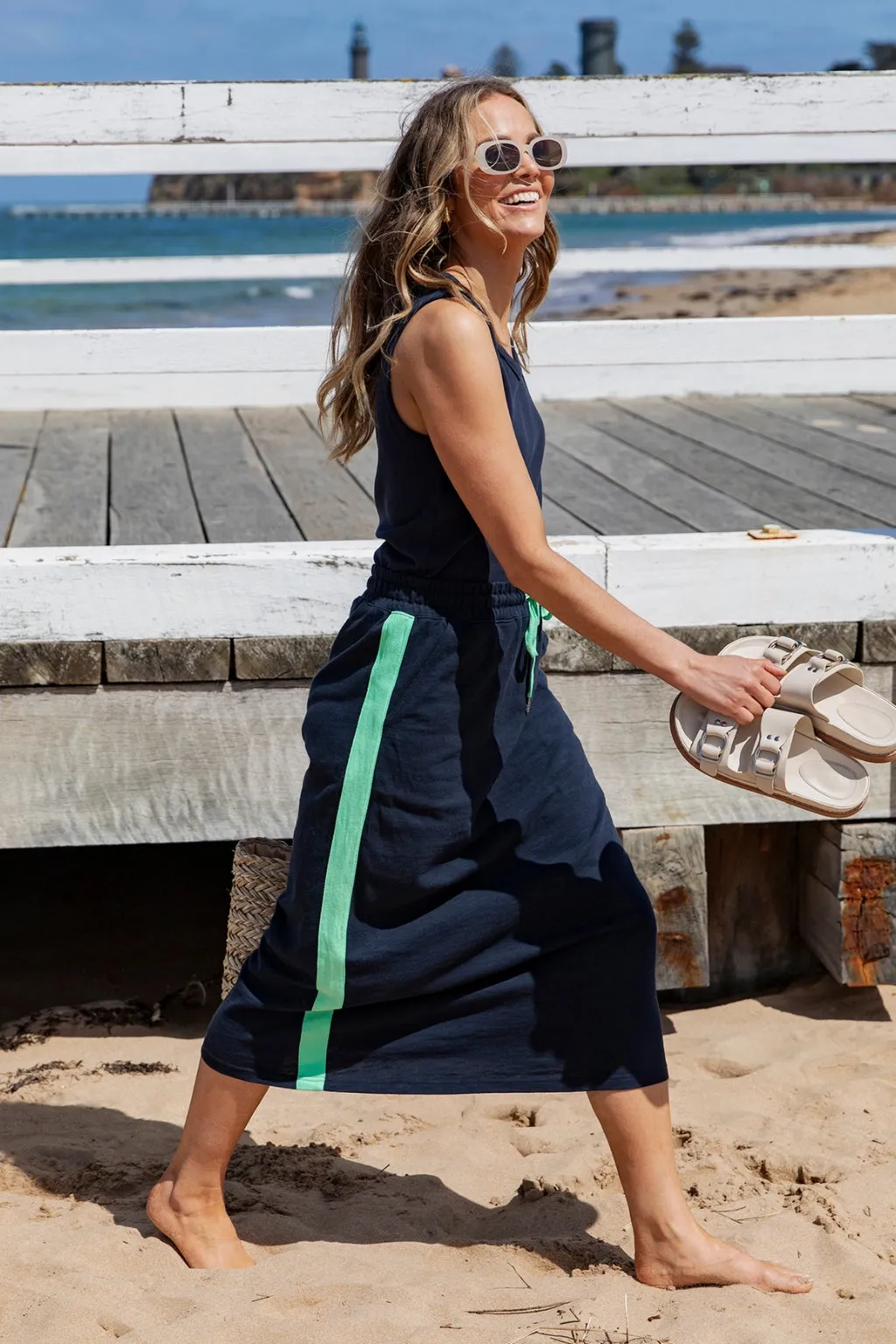 Elm Brunch Skirt Side Tape Navy Neon Green Tape