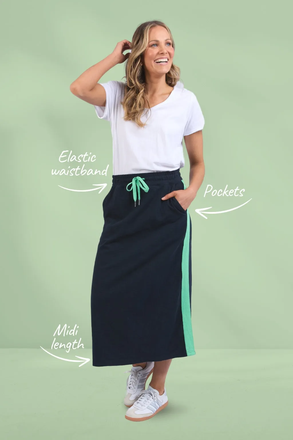 Elm Brunch Skirt Side Tape Navy Neon Green Tape