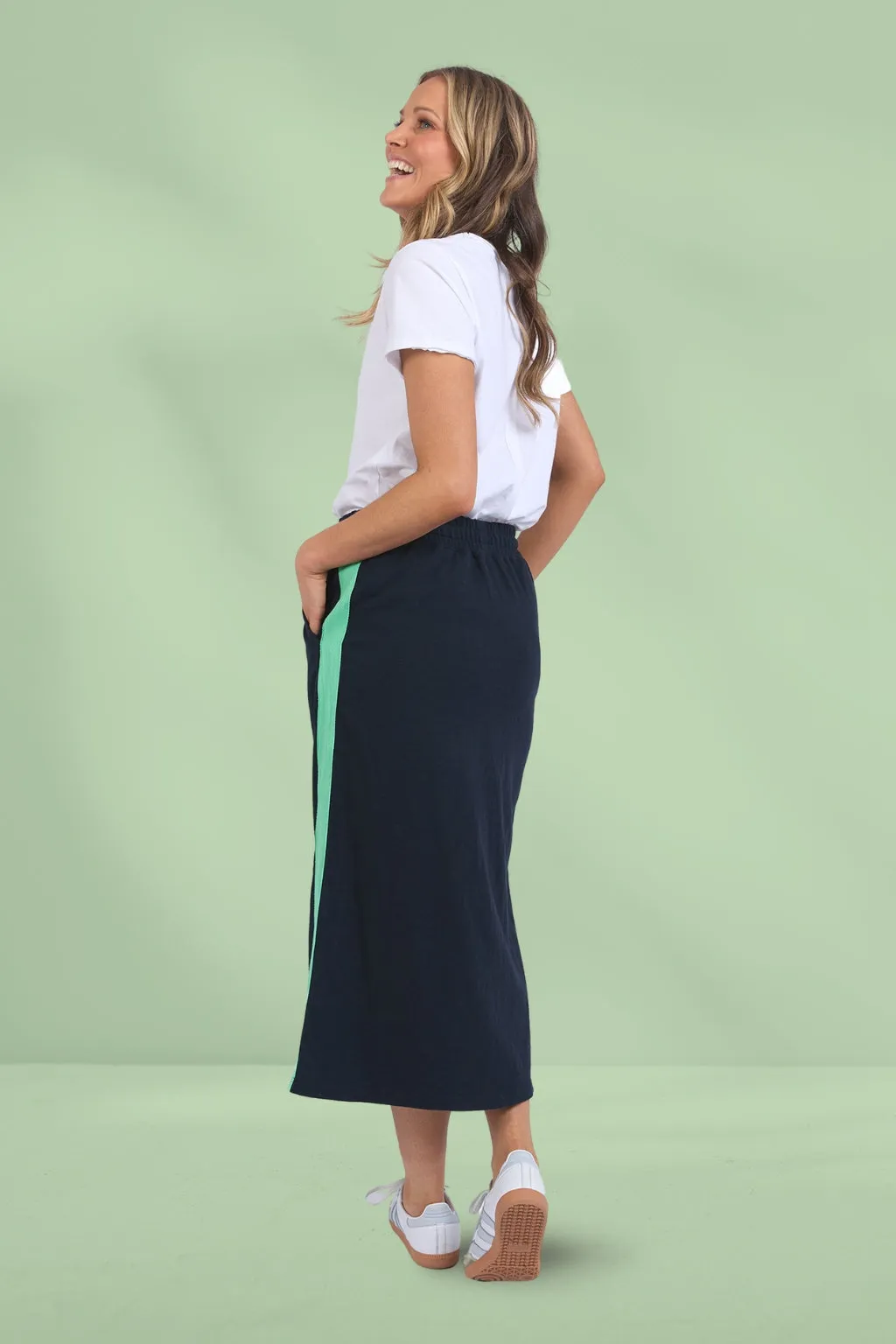 Elm Brunch Skirt Side Tape Navy Neon Green Tape