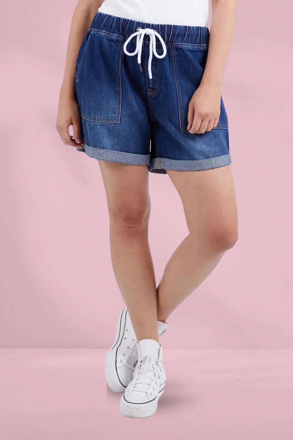 Elm Emma Relaxed Denim Shorts Dark Blue Wash