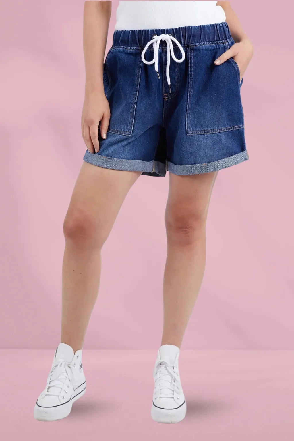 Elm Emma Relaxed Denim Shorts Dark Blue Wash