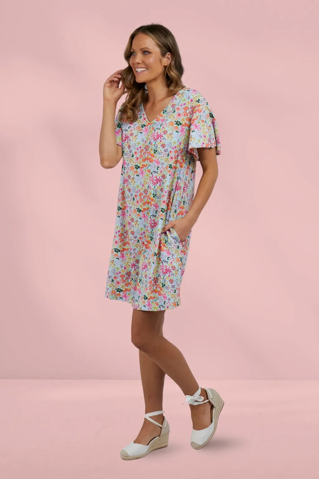 Elm Laura Dress Opal Blue Floral Print